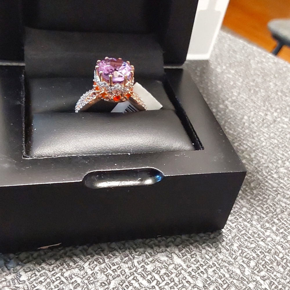 Italian designer ring AAA amethyst 14k rose gold over 925